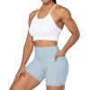 imageSunzel No Front Seam Biker Shorts for Women with Pockets Yoga Workout Gym Bike Shorts with Tummy ControlLight Blue