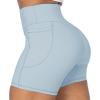 imageSunzel No Front Seam Biker Shorts for Women with Pockets Yoga Workout Gym Bike Shorts with Tummy ControlLight Blue