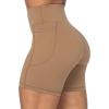 imageSunzel No Front Seam Biker Shorts for Women with Pockets Yoga Workout Gym Bike Shorts with Tummy ControlMocha