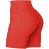 imageSunzel No Front Seam Biker Shorts for Women with Pockets Yoga Workout Gym Bike Shorts with Tummy ControlOrange Red