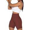 imageSunzel No Front Seam Biker Shorts for Women with Pockets Yoga Workout Gym Bike Shorts with Tummy ControlWine Red