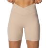 imageSunzel Sunzfly Crossover Biker Shorts for Women No Front Seam V High Waist Yoga Workout Gym Shorts with Tummy ControlBeige