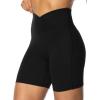 imageSunzel Sunzfly Crossover Biker Shorts for Women No Front Seam V High Waist Yoga Workout Gym Shorts with Tummy ControlBlack