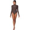 imageSunzel Turtleneck Bodysuits for Women Long Sleeve Going Out Tops Sexy One Piece Shirt Tees Tights Casual Outfits LeotardsSeal Brown