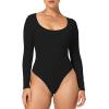imageSunzel Womens Long Sleeve Bodysuits Double Lined Thong Body Suit Shirt Scoop Neck Going Out Tops Casual Tight LeotardsBlack