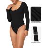 imageSunzel Womens Long Sleeve Bodysuits Double Lined Thong Body Suit Shirt Scoop Neck Going Out Tops Casual Tight LeotardsBlack