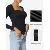 imageSunzel Womens Long Sleeve Bodysuits Double Lined Thong Body Suit Shirt Square Neck Going Out Tops Casual Tight LeotardsBlack