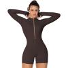imageSunzel Womens One Piece Zip Up Rompers Long Sleeve Yoga Gym Workout Shorts Tummy Control Bodysuit Bodycon Jumpsuits