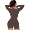 imageSunzel Womens One Piece Zip Up Rompers Long Sleeve Yoga Gym Workout Shorts Tummy Control Bodysuit Bodycon Jumpsuits