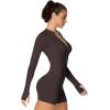 imageSunzel Womens One Piece Zip Up Rompers Long Sleeve Yoga Gym Workout Shorts Tummy Control Bodysuit Bodycon Jumpsuits
