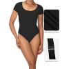 imageSunzel Womens Short Sleeve Bodysuits Double Lined Thong Body Suit Shirt Scoop Neck Going Out Tops Casual Tight LeotardsBlack