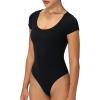 imageSunzel Womens Short Sleeve Bodysuits Double Lined Thong Body Suit Shirt Scoop Neck Going Out Tops Casual Tight LeotardsBlack