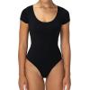 imageSunzel Womens Short Sleeve Bodysuits Double Lined Thong Body Suit Shirt Scoop Neck Going Out Tops Casual Tight LeotardsBlack
