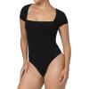 imageSunzel Womens Short Sleeve Bodysuits Double Lined Thong Body Suit Shirt Square Neck Going Out Tops Casual Tight LeotardsBlack