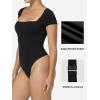 imageSunzel Womens Short Sleeve Bodysuits Double Lined Thong Body Suit Shirt Square Neck Going Out Tops Casual Tight LeotardsBlack
