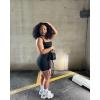 imageSunzfly Athletic Romper Women Buttery Soft Workout Jumpsuit Scrunch Shorts Square Neck Bodysuit One Piece Sleeveless Tank TopBlack