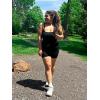 imageSunzfly Athletic Romper Women Buttery Soft Workout Jumpsuit Scrunch Shorts Square Neck Bodysuit One Piece Sleeveless Tank TopBlack