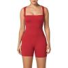 imageSunzfly Athletic Romper Women Buttery Soft Workout Jumpsuit Scrunch Shorts Square Neck Bodysuit One Piece Sleeveless Tank TopKaranda Red
