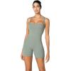 imageSunzfly Athletic Romper Women Buttery Soft Workout Jumpsuit Scrunch Shorts Square Neck Bodysuit One Piece Sleeveless Tank TopSage Green