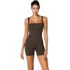 imageSunzfly Athletic Romper Women Buttery Soft Workout Jumpsuit Scrunch Shorts Square Neck Bodysuit One Piece Sleeveless Tank TopSeal Brown