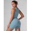 imageSunzfly Athletic Romper Women Buttery Soft Workout Jumpsuit Scrunch Shorts Square Neck Bodysuit One Piece Sleeveless Tank TopStone Blue