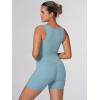 imageSunzfly Athletic Romper Women Buttery Soft Workout Jumpsuit Scrunch Shorts Square Neck Bodysuit One Piece Sleeveless Tank TopStone Blue