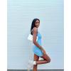 imageSunzfly Athletic Romper Women Buttery Soft Workout Jumpsuit Scrunch Shorts Square Neck Bodysuit One Piece Sleeveless Tank TopStone Blue