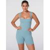 imageSunzfly Athletic Romper Women Buttery Soft Workout Jumpsuit Scrunch Shorts Square Neck Bodysuit One Piece Sleeveless Tank TopStone Blue