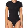 imageSunzel Bodysuits for Women with Tummy Control Crew Neck Short Sleeve Thong Body Suits Sexy Compression T shirts TopsBlack