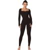 imageSunzel Long Sleeve Bodysuits One Piece Jumpsuit for Women with Square Neck and Butt Scrunch Leggings Seamless Ribbed RompersBrown