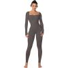 imageSunzel Long Sleeve Bodysuits One Piece Jumpsuit for Women with Square Neck and Butt Scrunch Leggings Seamless Ribbed RompersDark Grey