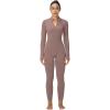 imageSunzel Long Sleeve Jumpsuits for Women Ribbed One Piece Casual Yoga Workout Zip Front Bodycon Legging Fit ampamp ThumbholeKhaki