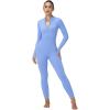 imageSunzel Long Sleeve Jumpsuits for Women Ribbed One Piece Casual Yoga Workout Zip Front Bodycon Legging Fit ampamp ThumbholeLight Blue