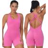 imageSunzel Womens Backless Romper Scrunch Butt Shorts Seamless Jumpsuits Bodycon Workout Unitard Bodysuit built in BraHot Pink