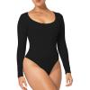 imageSunzel Womens Long Sleeve Bodysuits Double Lined Thong Body Suit Shirt Scoop Neck Going Out Tops Casual Tight LeotardsBlack