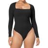 imageSunzel Womens Long Sleeve Bodysuits Double Lined Thong Body Suit Shirt Square Neck Going Out Tops Casual Tight LeotardsBlack