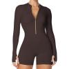 imageSunzel Womens One Piece Zip Up Rompers Long Sleeve Yoga Gym Workout Shorts Tummy Control Bodysuit Bodycon Jumpsuits