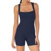 imageSunzfly Athletic Romper Women Buttery Soft Workout Jumpsuit Scrunch Shorts Square Neck Bodysuit One Piece Sleeveless Tank TopNavy Blue