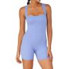 imageSunzfly Athletic Romper Women Buttery Soft Workout Jumpsuit Scrunch Shorts Square Neck Bodysuit One Piece Sleeveless Tank TopPeriwinkle