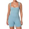 imageSunzfly Athletic Romper Women Buttery Soft Workout Jumpsuit Scrunch Shorts Square Neck Bodysuit One Piece Sleeveless Tank TopStone Blue