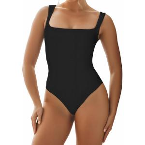 imageSunzel Bodysuits for Women Tummy Control Sexy Thong Body Suits Jumpsuits Square Neck Shapewear Seamless Body Shaper Top