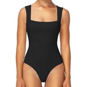 imageSunzel Bodysuits for Women with Thong in Rear and Snaps in Crotch Square Neck Tummy Control Sexy Sleeveless TopsBlack