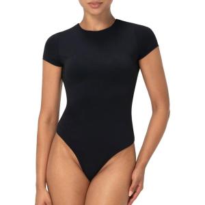 imageSunzel Double Lined Bodysuits for Women CrewNeck Short Sleeve Going Out Tops Basic Slimming One Piece Outfits Casual SexyBlack