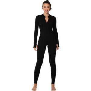 imageSunzel Long Sleeve Jumpsuits for Women Ribbed One Piece Casual Yoga Workout Zip Front Bodycon Legging Fit ampamp ThumbholeBlack