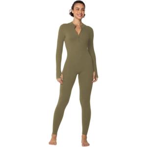 imageSunzel Long Sleeve Jumpsuits for Women Ribbed One Piece Casual Yoga Workout Zip Front Bodycon Legging Fit ampamp ThumbholeOlive Green