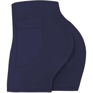 imageSunzel No Front Seam Biker Shorts for Women with Pockets Yoga Workout Gym Bike Shorts with Tummy ControlAsh Blue