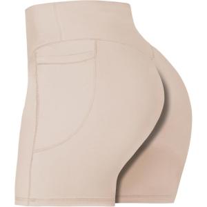 imageSunzel No Front Seam Biker Shorts for Women with Pockets Yoga Workout Gym Bike Shorts with Tummy ControlBeige