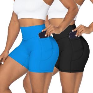 imageSunzel No Front Seam Biker Shorts for Women with Pockets Yoga Workout Gym Bike Shorts with Tummy ControlBlackblue 2 Pack