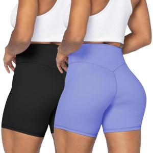 imageSunzel No Front Seam Biker Shorts for Women with Pockets Yoga Workout Gym Bike Shorts with Tummy ControlBlackperiwinkle 2 Pack