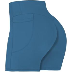 imageSunzel No Front Seam Biker Shorts for Women with Pockets Yoga Workout Gym Bike Shorts with Tummy ControlBlue Gray